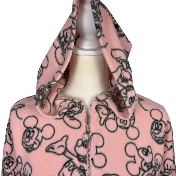 Disney Mickey Mouse Hoodie Women Size Small Pink Blush Cozy 1/4 Zip Fleece Top - Picture 5 of 12
